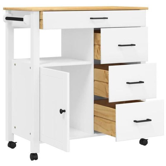 Chariot de cuisine - MOTHINESSTO - MONZA - Bois massif de pin - 84x40x90 cm - Blanc et cire de miel