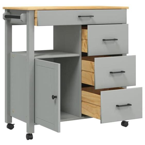 Chariot de cuisine - MOTHINESSTO - MONZA - Bois massif de pin - 84x40x90 cm - Gris et cire de miel