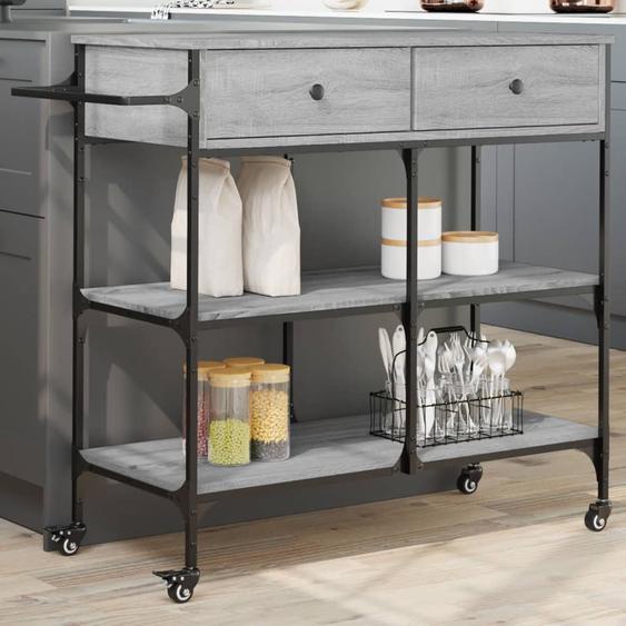 Chariot de cuisine sonoma gris 105x42x95 cm bois dingénierie