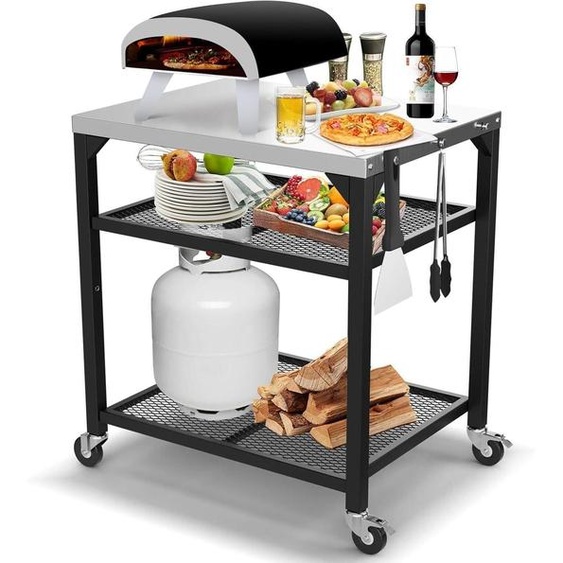 Chariot de cuisson en acier inoxydable, 3 niveaux, mobile, pour four à pizza et barbecues, dimensions : 82,8 x 61 x 90 cm