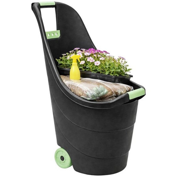 Chariot de jardin 62L 2 roues - Transport Bois, Terreau, Plantes Trolley Plastique robuste recyclé Noir KZ GARDEN