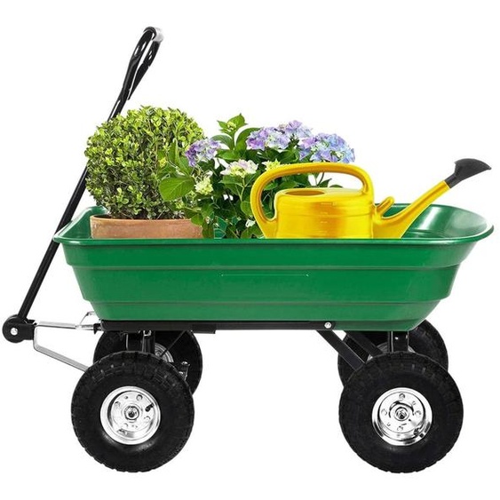 Chariot de jardin à Benne basculante Charge 200kg 75L - Chariot de Transport 4 roues Bois, Terre, Mobilier de Jardin Plage KZ