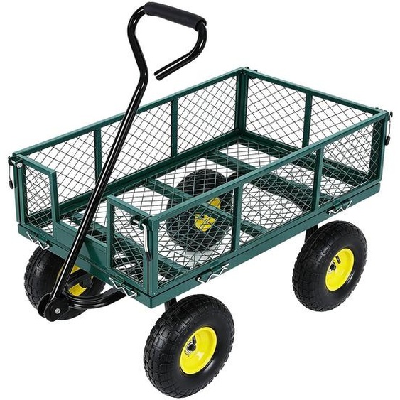 Chariot de jardin, capacité de charge de 400 kg, modèle convertible 2-en-1, vert