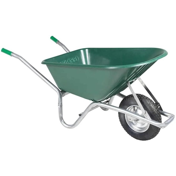 Chariot de jardin - Chariot de 90 litres - Capacité de charge de 150 kg - Acier galvanisé et plastique - Couleur vert armée