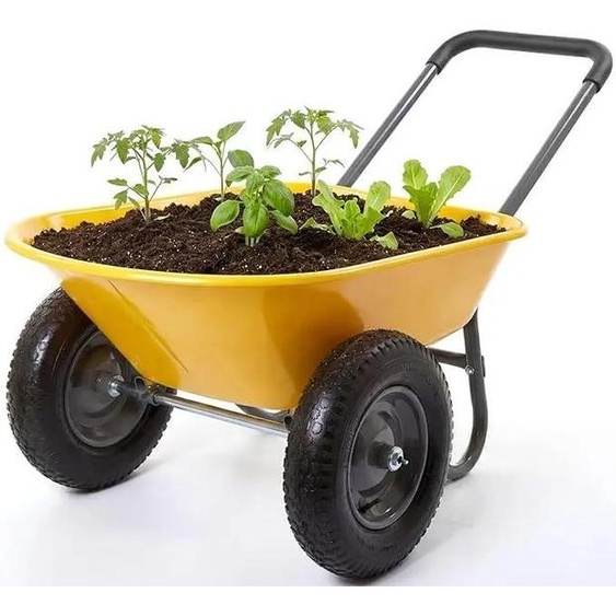 Chariot de jardin - Chariote de transport - En fer et en plastique - Robuste et capable de supporter des charges importantes - Idéal pour les travaux de jardin et dextérieur - Jaune