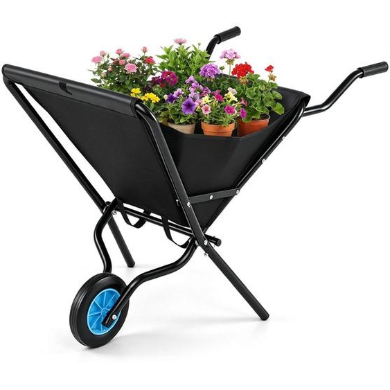 CHARIOT DE JARDIN COSTWAY avec roue, chariot pliable avec cadre métallique et poignée antidérapante, chariot de transport jusquà 40 kg, brouette, chariot de jardin noir