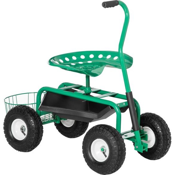 Chariot de jardin Outsunny avec siège à roulettes pouvant supporter jusquà 150 kg, équipé dun panier pour petits outils de jardinage
