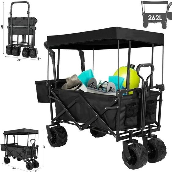 Chariot de jardin pliable, avec auvent amovible. Idéal pour le jardin