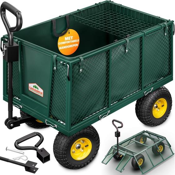 Chariot de jardin pliable - Capacité de charge : 550 kg - Acier galvanisé - Vert - Chariot de transport pour jardin