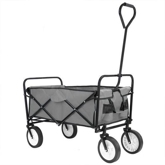 Chariot de jardin pliable - Chariot à main / chariot de transport - 4 roues - Volume de 262 L - Dimensions plié : 76 × 51 × 20 cm - Longueur : 91 cm - Châssis en acier et toile Oxford - Gris