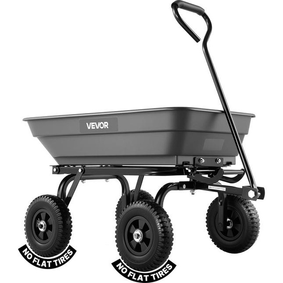 Chariot de jardin VEVOR avec fonction basculante, chariot à main pouvant supporter une charge de 181 kg, chariot de transport pivotant à 270° pour le jardinage, en plastique et acier, avec roues en plastique de 8 pouces, chariot basculant pour gazon,