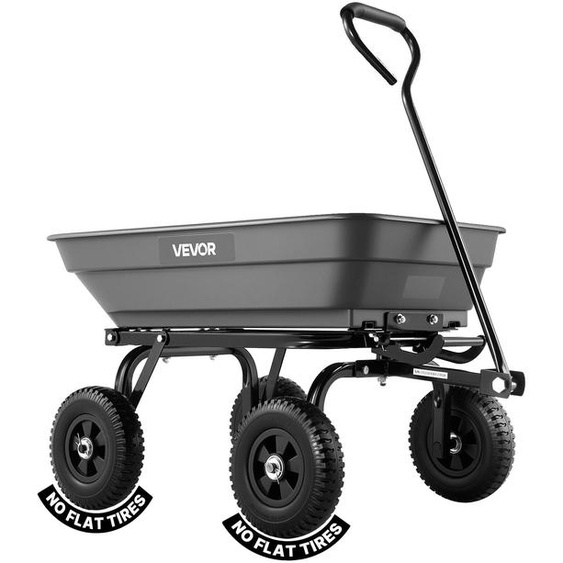 Chariot de jardin VEVOR avec fonction basculante, chariot à main pouvant supporter une charge de 181 kg, chariot de transport pivotant à 270° pour le jardinage, en plastique et acier, avec roues en plastique de 8 pouces, chariot basculant pour gazon,