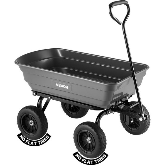 Chariot de jardin VEVOR avec fonction basculante, chariot à main pouvant supporter une charge de 272 kg, chariot de transport pivotant à 270° pour le jardinage, en plastique et acier, avec pneus en plastique de 10 pouces, chariot basculant pour gazon,