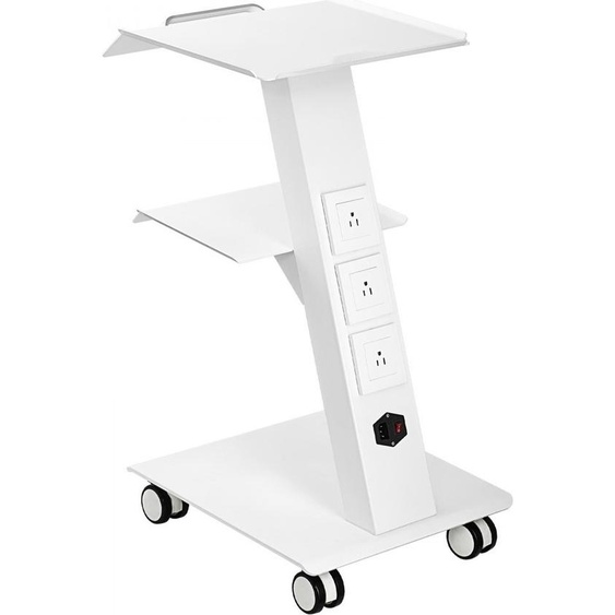 Chariot de laboratoire avec prise de courant intégrée - Véhicule de service mobile en métal 3 couches pour une charge de 100 kg - Roues pivotantes - Idéal pour laboratoire, clinique, salon de beauté
