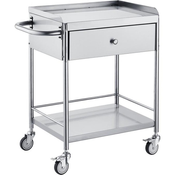 Chariot de laboratoire - Chariot pour appareils médicaux - Chariot de service - 201 Inox - Portable - Chariot de débarrassage - avec tiroirs - capacité de charge 100 kg - 710 x 421 x 785 mm - Chariot de laboratoire - Medical Trolley - Silber
