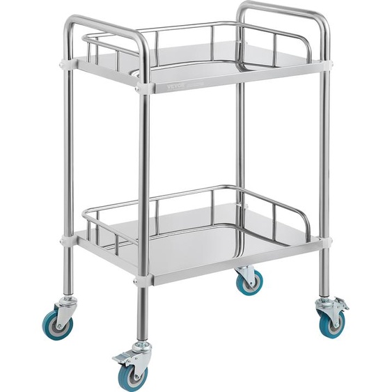 Chariot de laboratoire VEVOR, chariot à 2 étagères en acier inoxydable, chariot de service de laboratoire avec roulettes pivotantes, chariot dentaire pour clinique, laboratoire, hôpital, salon, 15,16 x 21,57 x 34,06