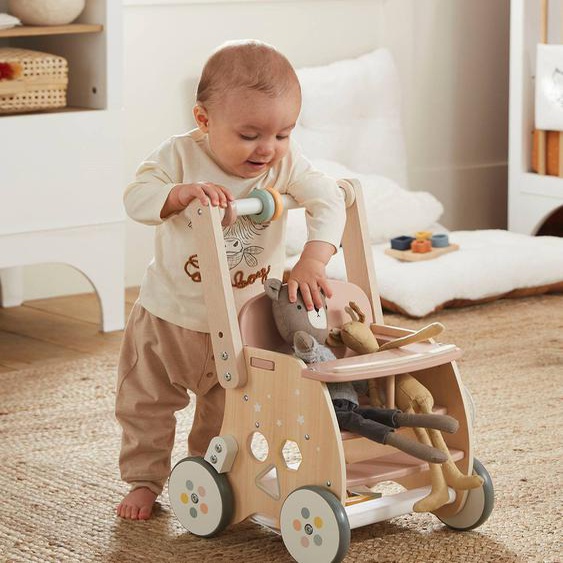 Chariot de marche poussette en bois FSC® rose