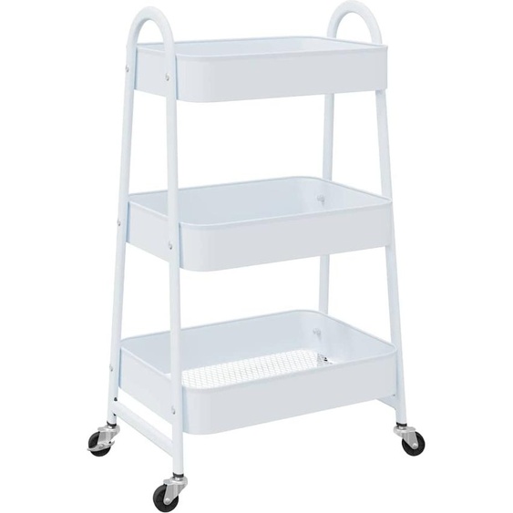 Chariot de rangement 3 étagères Blanc 42x41,5x77 cm Acier