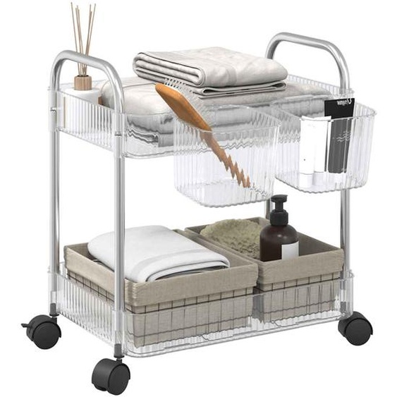 Chariot de rangement à 2 niveaux transparent acrylique