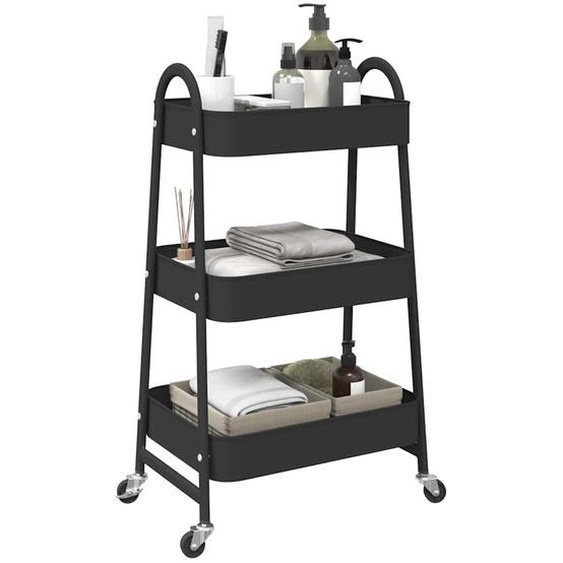 Chariot de rangement à 3 niveaux noir 42x41,5x77 cm acier