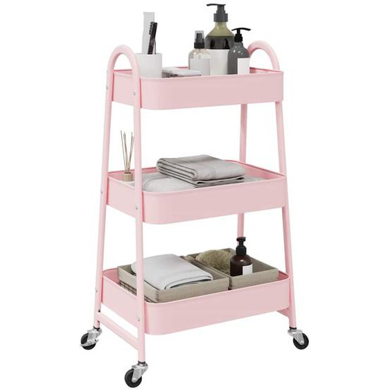 Chariot de rangement à 3 niveaux Rose 42 x 41,5 x 77 cm Acier