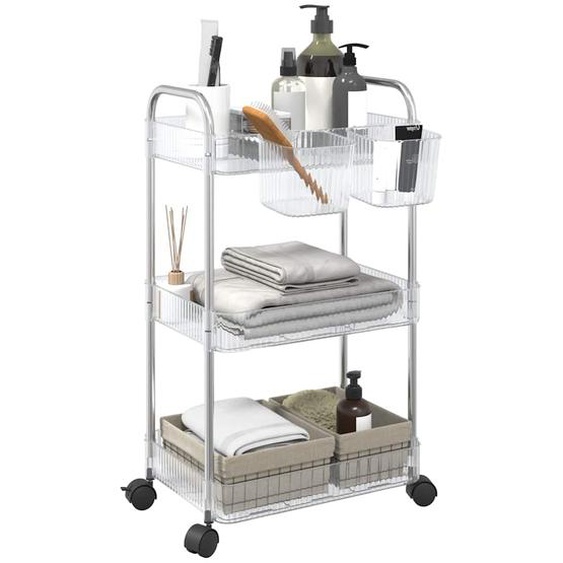 Chariot de rangement à 3 niveaux transparent acrylique