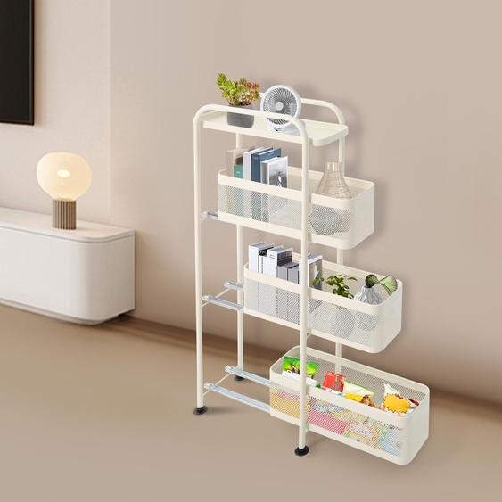 Chariot de rangement à 4 étages avec panier en filet coulissant, rangement mobile pour les espaces restreints