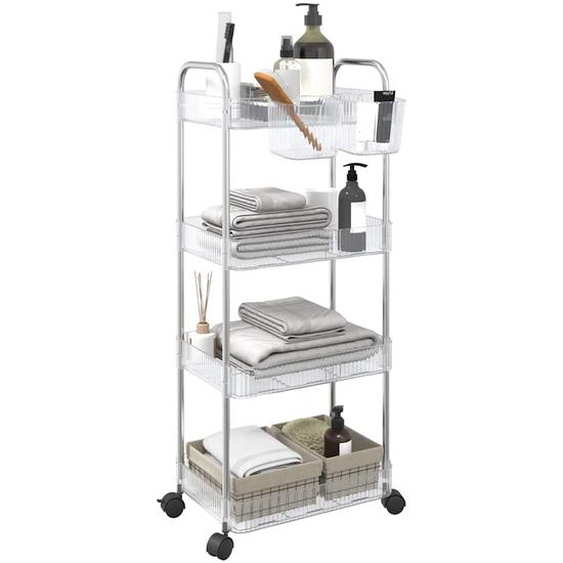 Chariot de rangement à 4 niveaux transparent acrylique