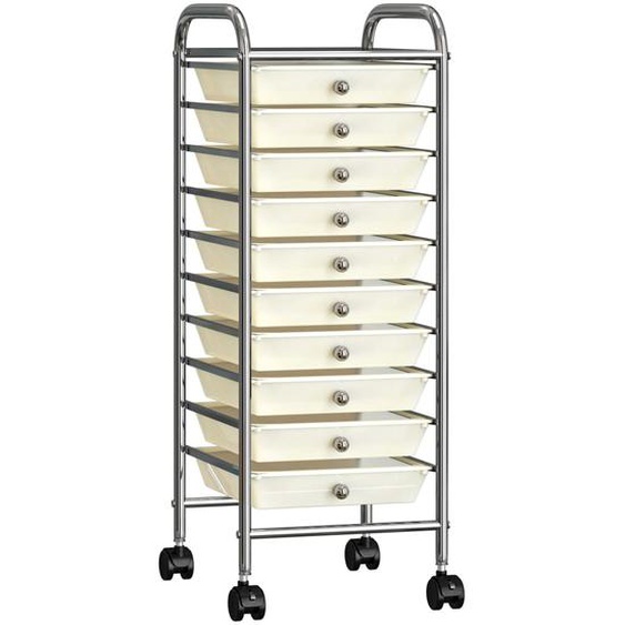 Chariot de rangement mobile à 10 tiroirs Blanc Plastique