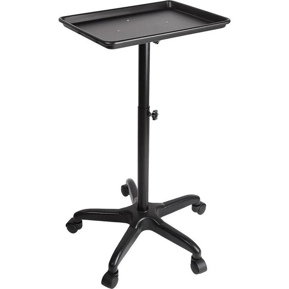 Chariot de salon en aluminium avec tablette, réglable en hauteur, mobile pour le salon de coiffure/tattoo/spa, noir