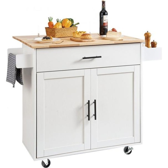 Chariot de service Chariot de cuisine - Chariot massif avec porte-serviettes - Meuble micro-ondes & tiroir - Chariot de cuisine stable en bois massif - 1190 x 695 x 905 mm, capacité de charge 90,7 kg