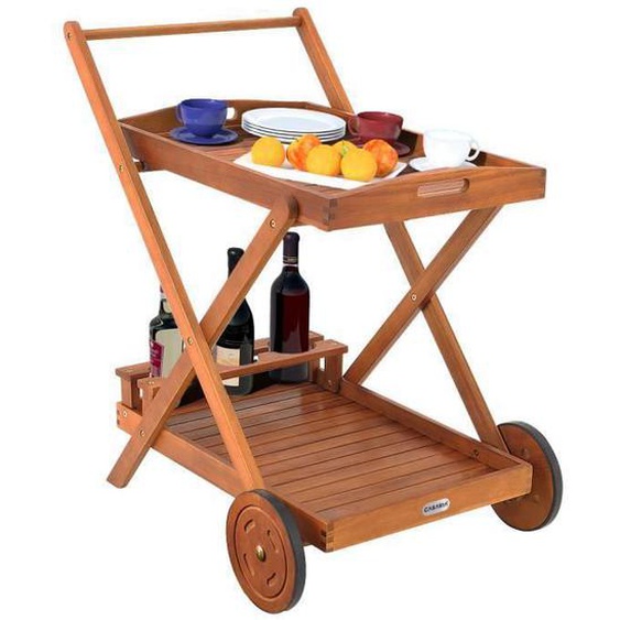 Chariot de service en bois dAcacia avec Tablette / Plateau amovible Desserte
