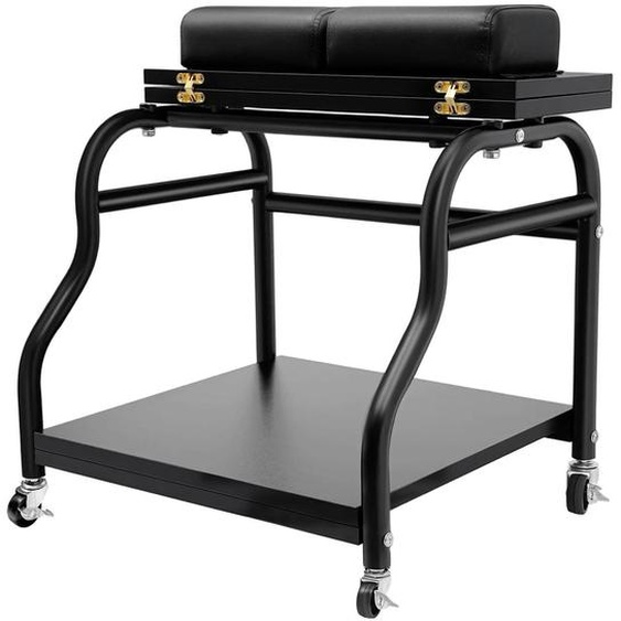 Chariot de soins - Chariot à 2 étagères - À roulettes - Structure métallique - Étagères en contreplaqué - Pour bain de pieds - Noir