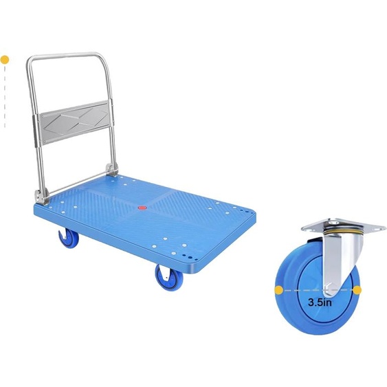 Chariot de supermarché pour charges lourdes, main courante pliable, grande capacité de charge, bleu S