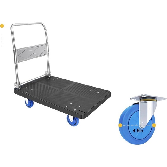 Chariot de supermarché pour charges lourdes, main courante pliable, grande capacité de charge, noir M