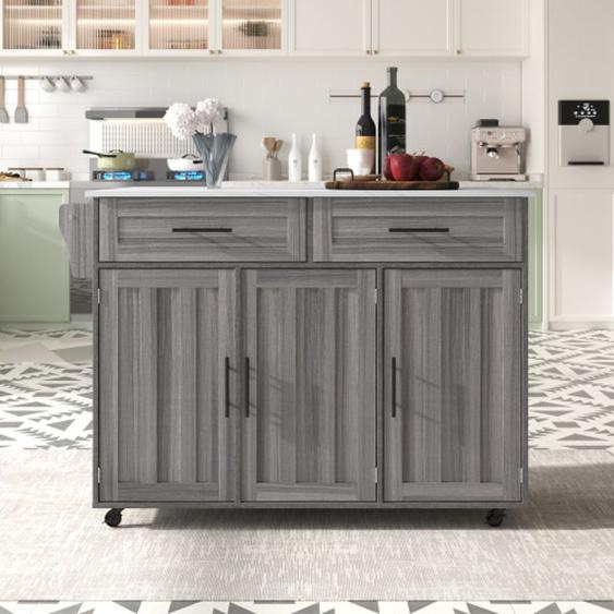 Chariot de table à manger avec plateau de table rabattable, étagères intérieures,blanc + kaki gris,129*46(71)*91,5cm-HAUSS SPOLE