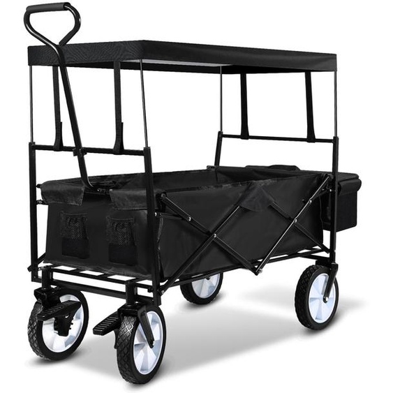 Chariot de transport - Chariot pliable - Chariot à main - Chariot de jardin - Chariot de plage - Inclut un auvent de protection - Structure en acier robuste