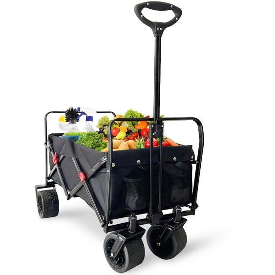Chariot de transport IvoQ – Pliable – Pour les courses, le camping et la plage – Facile à tirer – Capacité de charge de 120 kg