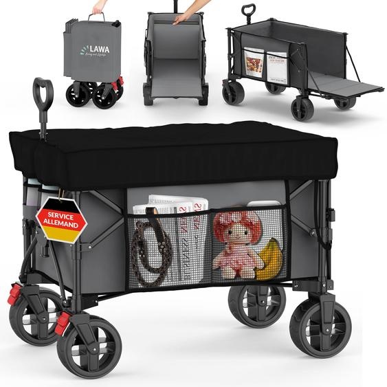 chariot de transport pliable toit 100kg frein poche latérale hayon porte-bouteilles petit 130l léger gris petite taille de rangement poignée télescopique