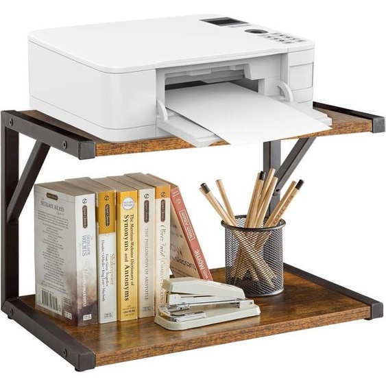 Chariot dimpression à 2 niveaux avec roulettes, couleur brun rustique