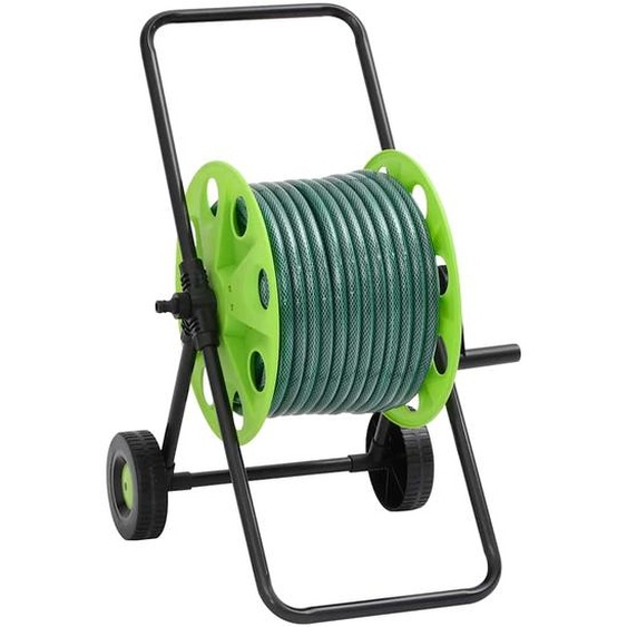 Chariot enrouleur vert avec jeu de raccords de tuyaux 1,9cm 30m