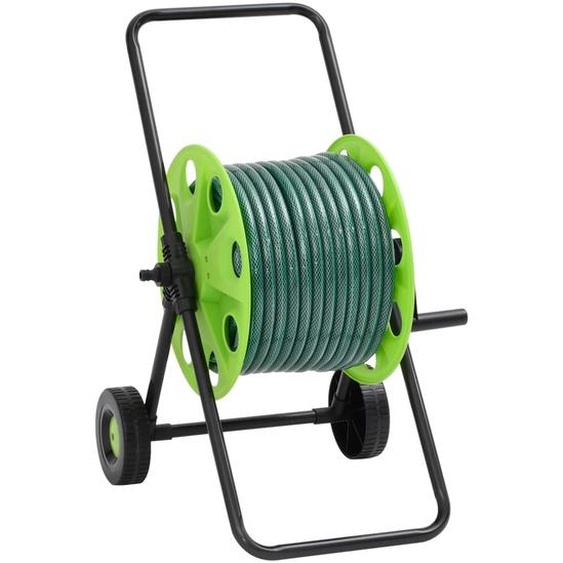 Chariot enrouleur vert avec tuyau de 50 m PVC