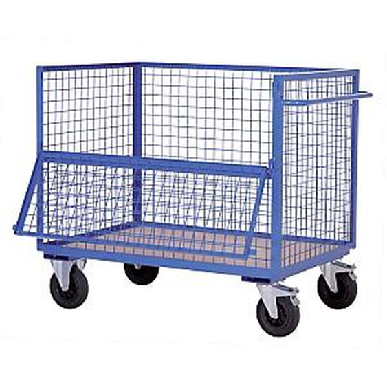 Chariot grillagé à demi-ridelle rabattable - charge 500 kg