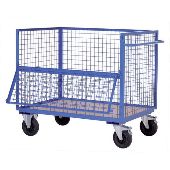Chariot grillagé à demi-ridelle rabattable - charge 500 kg