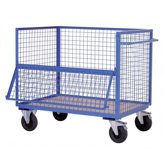 Chariot grillagé à demi-ridelle rabattable - charge 500 kg