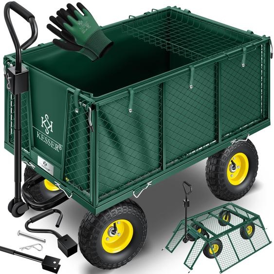 Chariot KESSER® dune capacité de charge de 550 kg, chariot de jardin, chariot de transport, brouette de jardin, bâche amovible, chariot à outils, chariot à main, polyvalent, gants inclus