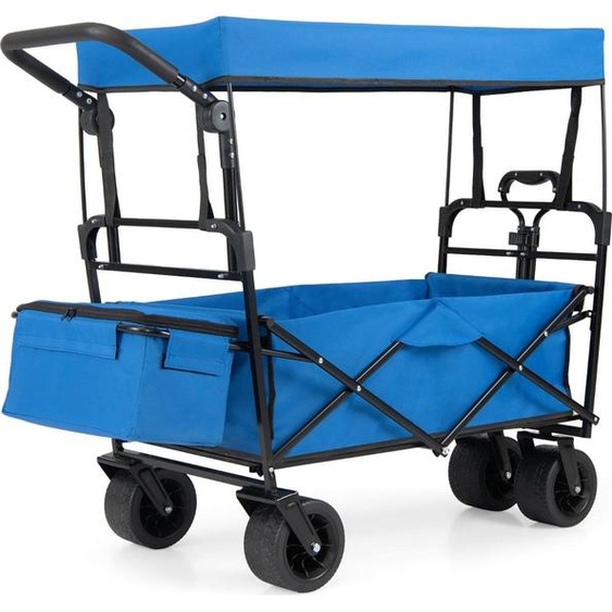 Chariot pliable avec auvent amovible, poignées réglables, bleu