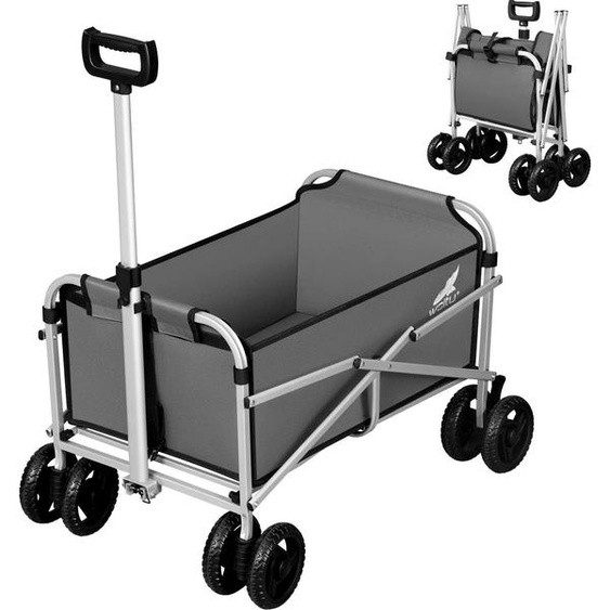 Chariot pliable - Chariot de jardin - Avec freins - Roues doubles - Capacité 80 kg - Pour la plage Jardin Camping - Gris foncé