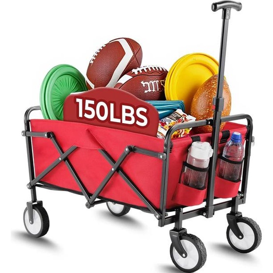 Chariot pliable - Chariot de jardin/transport - Capacité 60 kg - Poignée réglable - 4 roues Ø12,5 cm - 73 x 47 x 24 cm - Cadre en fer, tissu Oxford - Rouge