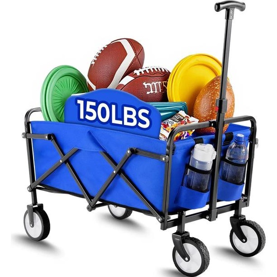 Chariot pliable - chariot de jardin/transport - charge max. 60 kg - 73×47×24 cm - roues pivotantes à 360°, poignée réglable - bleu